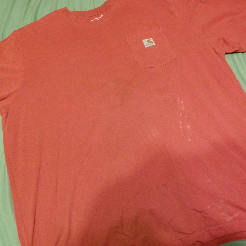 Carhartt K87 Loose Fit Men's 2XL Short Sleeve Work Pocket T-Shirt Red Stained